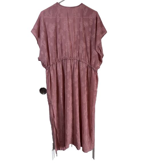 Time & Tru Pink Floral Laced Tie Front Long Lined Duster Kimono Cover Up Sz M - Picture 2 of 8